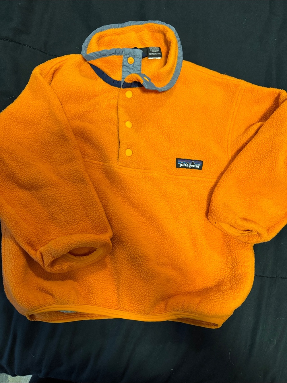 Patagonia Kids Orange Snap-Button Fleece Pullover with Gray Trim
